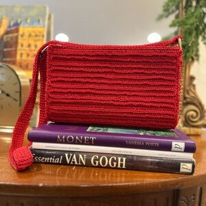 Elegant Red Hand Crotchet Crossbody Women's Handbag